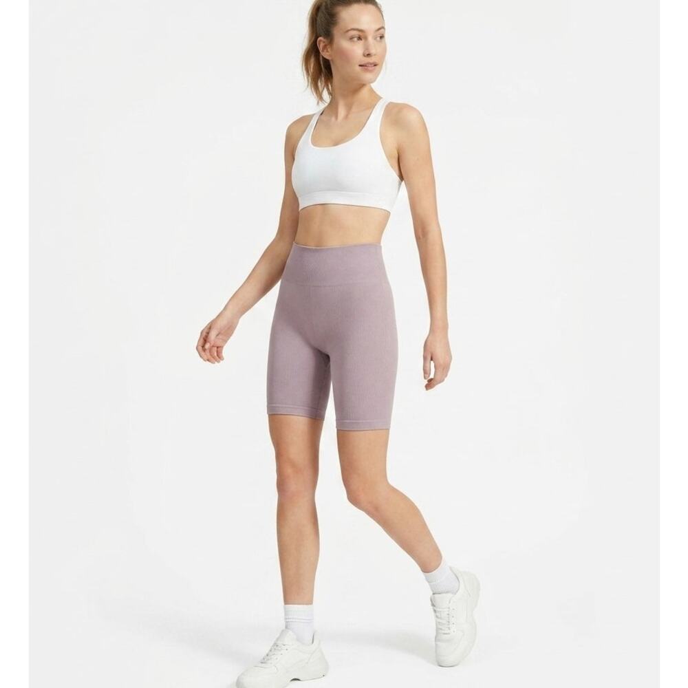 Everlane Bike Shorts Womens XS/S Lilac Purple Ribbed Seamless High Rise Yoga